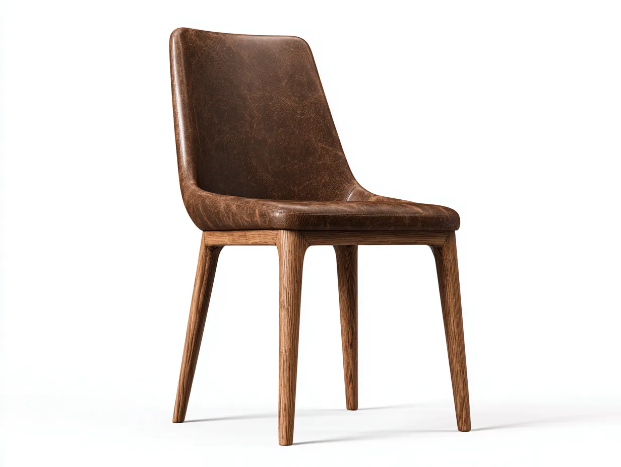 Chaise de salle à manger cuir synthétique marron pieds bois 48x55x82 cm - Style contemporain-Cozymynest