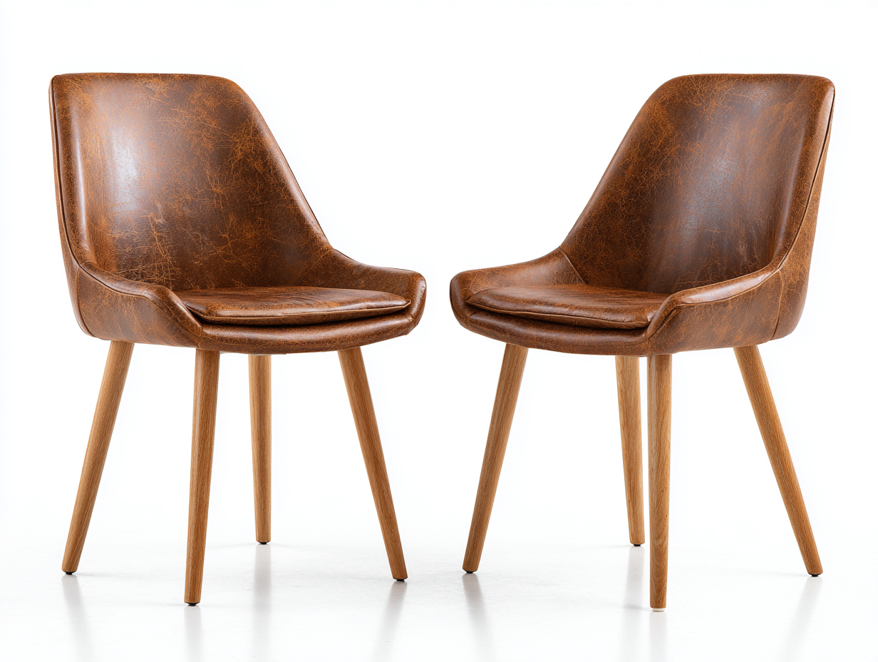 Chaise de salle à manger en cuir synthétique et bois 55x58x82 cm - Marron - Style contemporain chaleureux - Lot de 2-Cozymynest