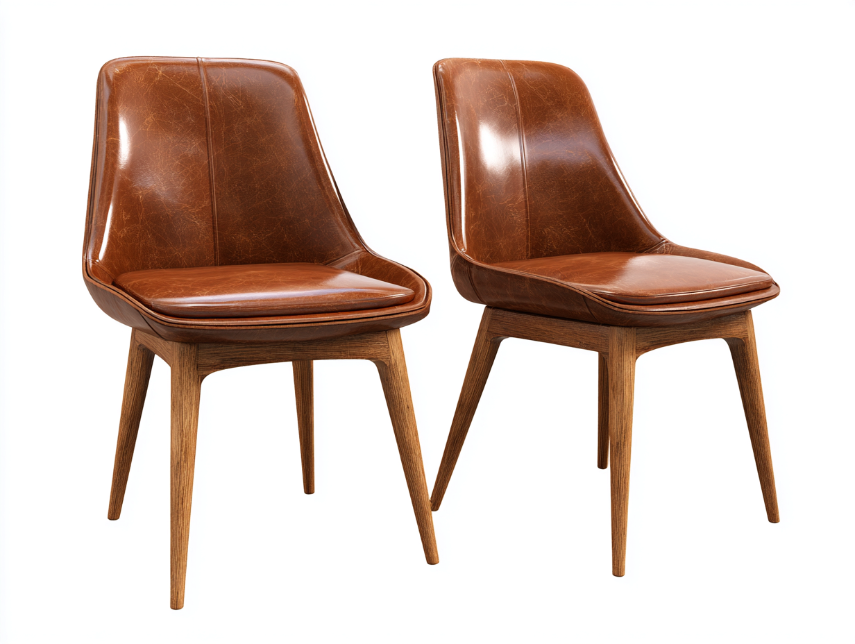 Chaise de salle à manger en bois et revêtement synthétique 55x52x82 cm - marron - lot de 2 au style contemporain-Cozymynest