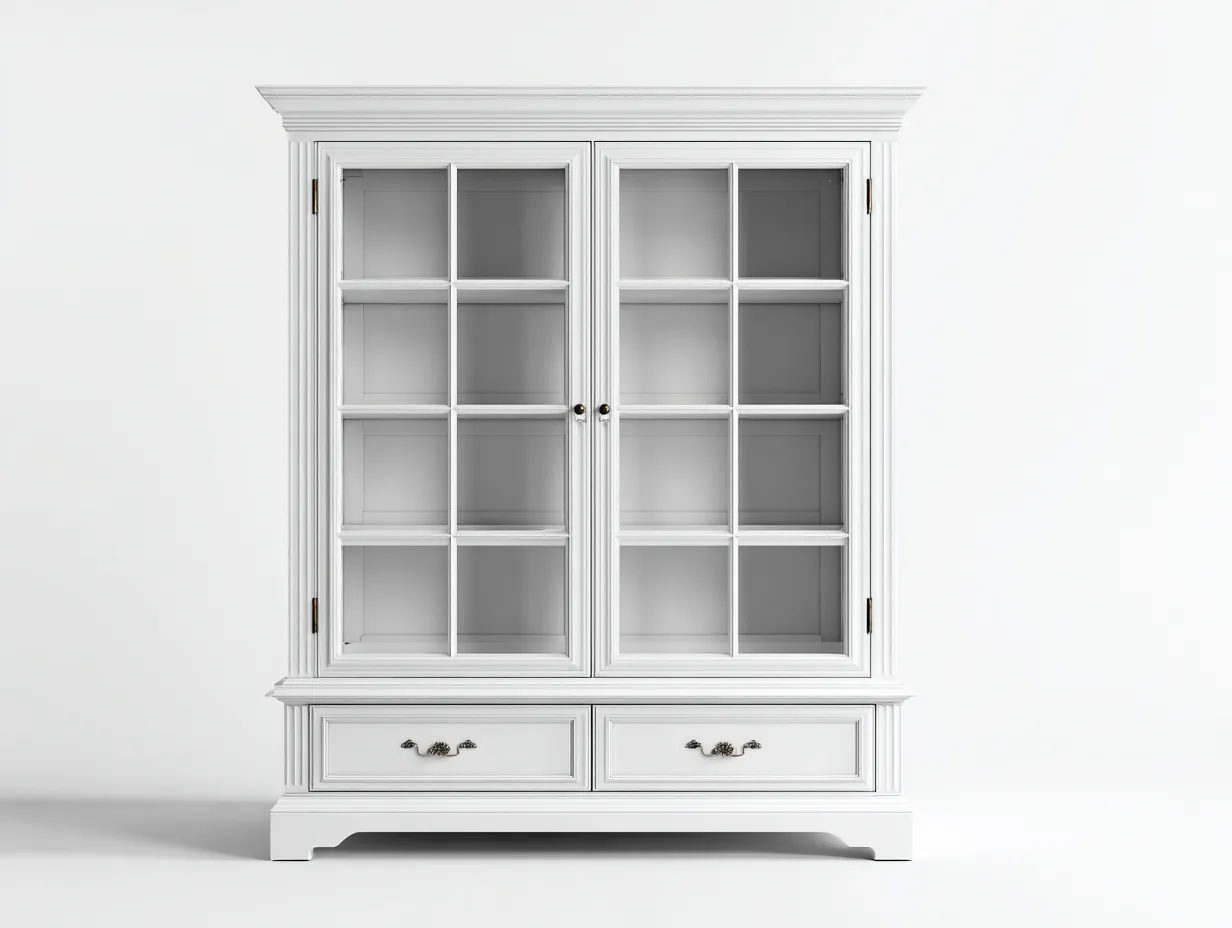 Vitrine avec portes vitrées et tiroirs intégrés 120x45x200 cm - blanc - style classique-Cozymynest