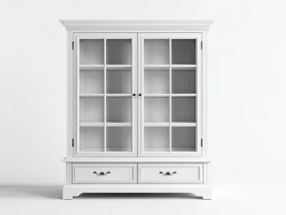 Vitrine avec portes vitrées et tiroirs intégrés 120x45x200 cm - blanc - style classique-Cozymynest