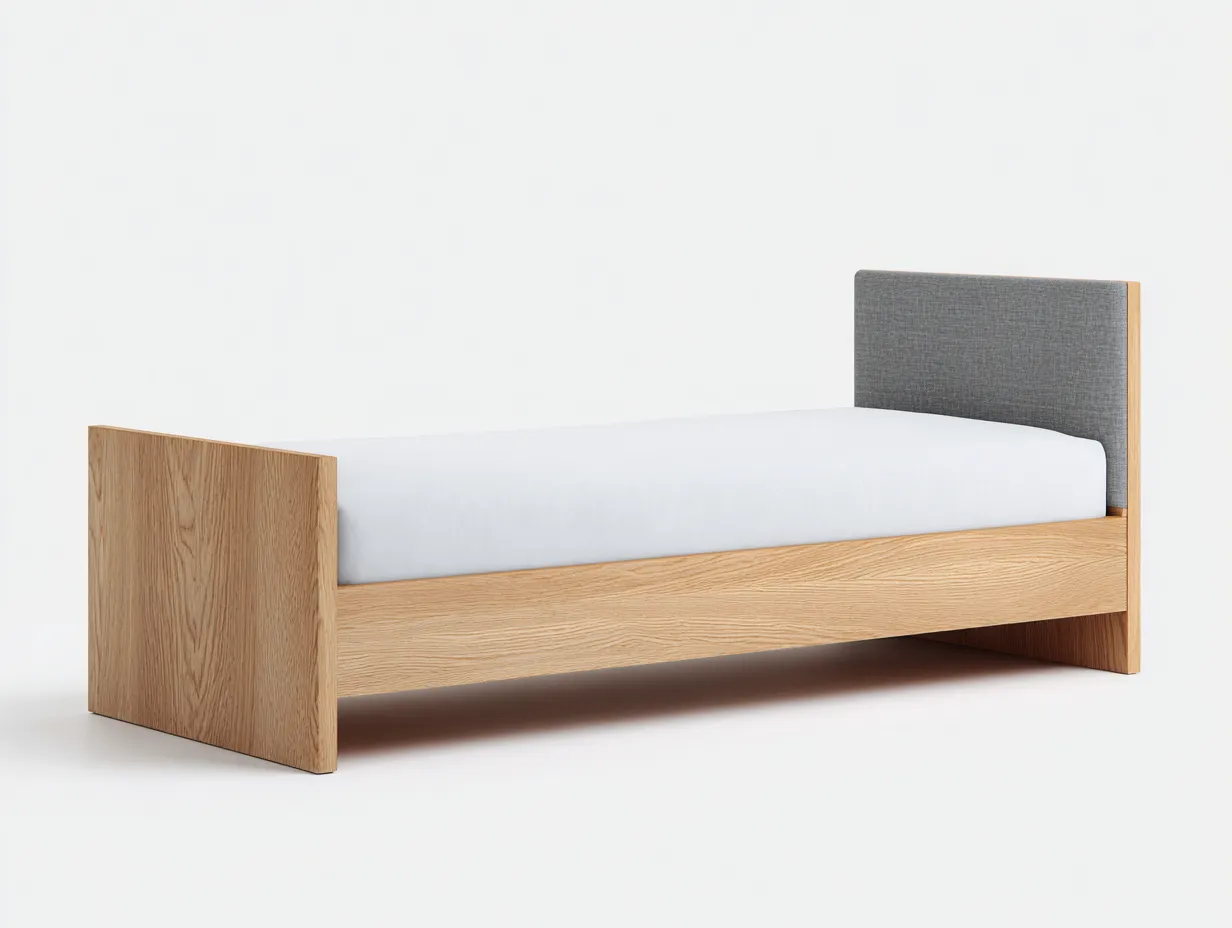 Letto singolo-Legno-Tessuto-200x94x86 cm-Naturale-Grigio-Stile moderno-Pinegetbase