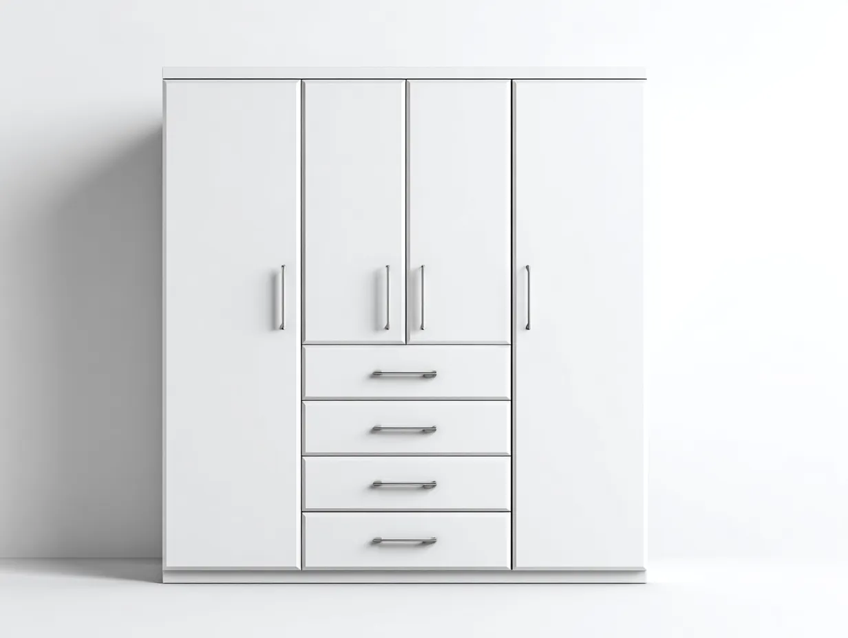 Armadio a 4 ante-legno-200x56x195 cm-bianco-stile moderno-Pinegetbase