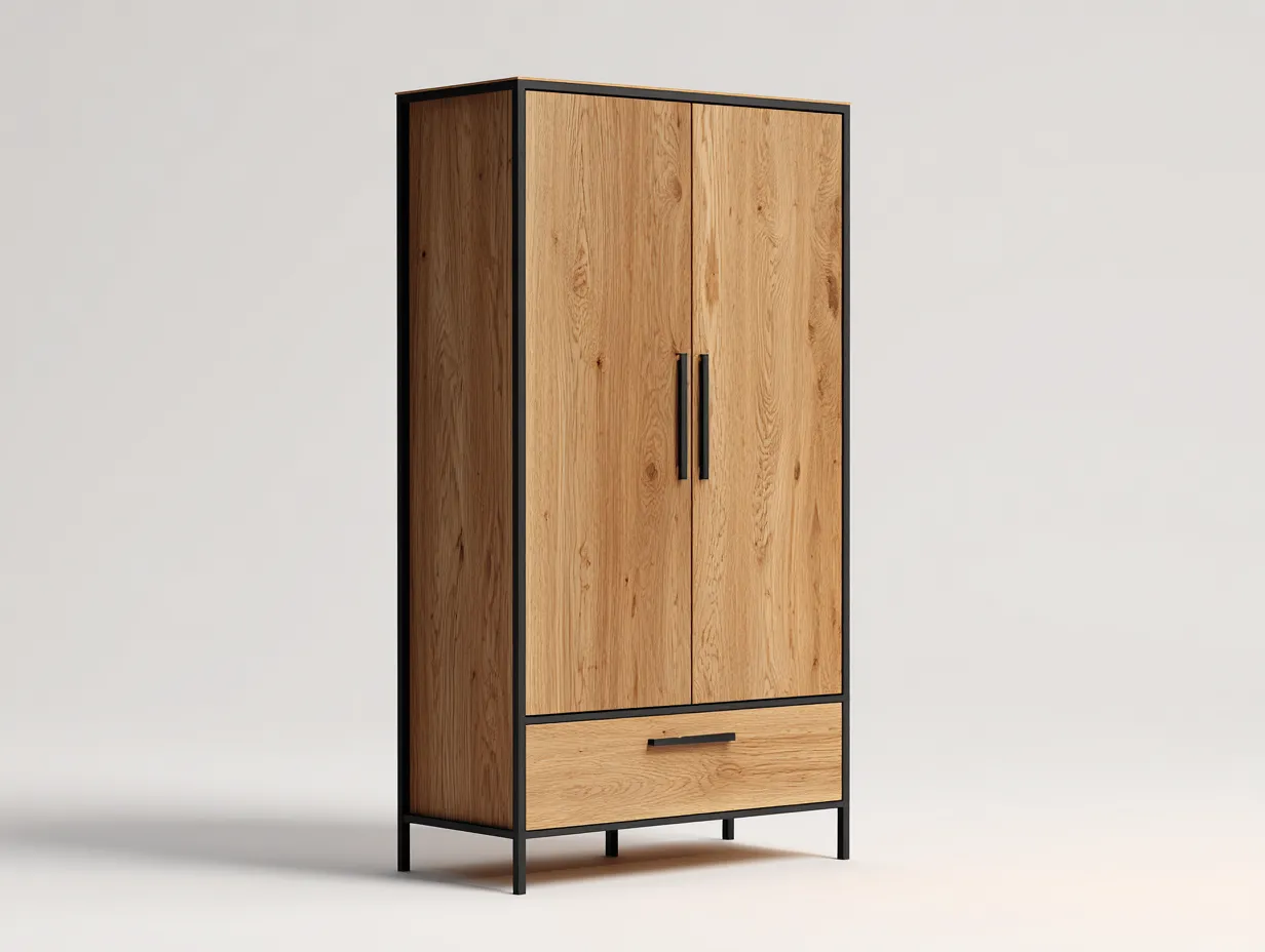 Armadio a 2 ante-legno-metallo-88x54x182 cm-rovere-stile industriale-Pinegetbase