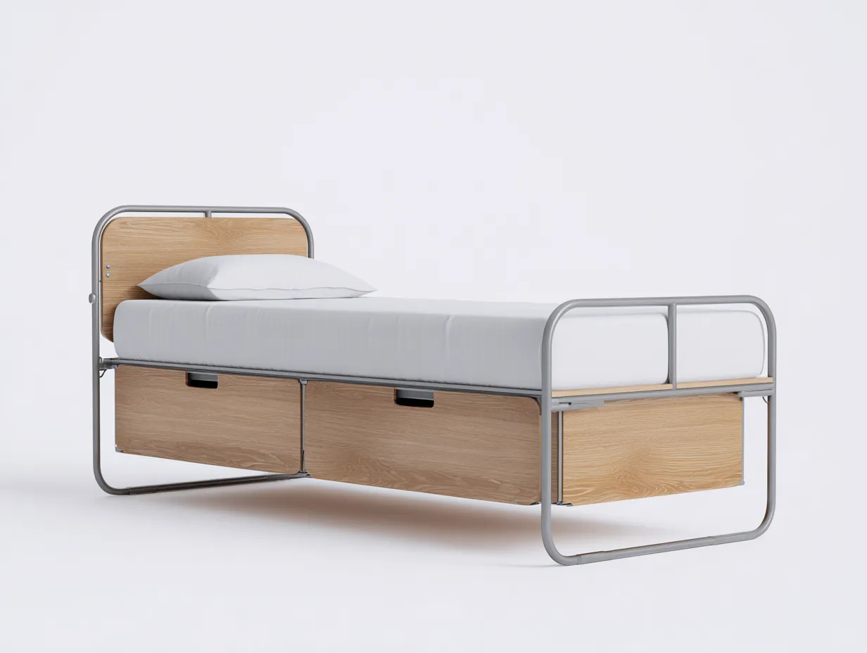 Letto singolo-Metallo-Legno-202x96x90 cm-Naturale-Grigio-Stile moderno-Pinegetbase