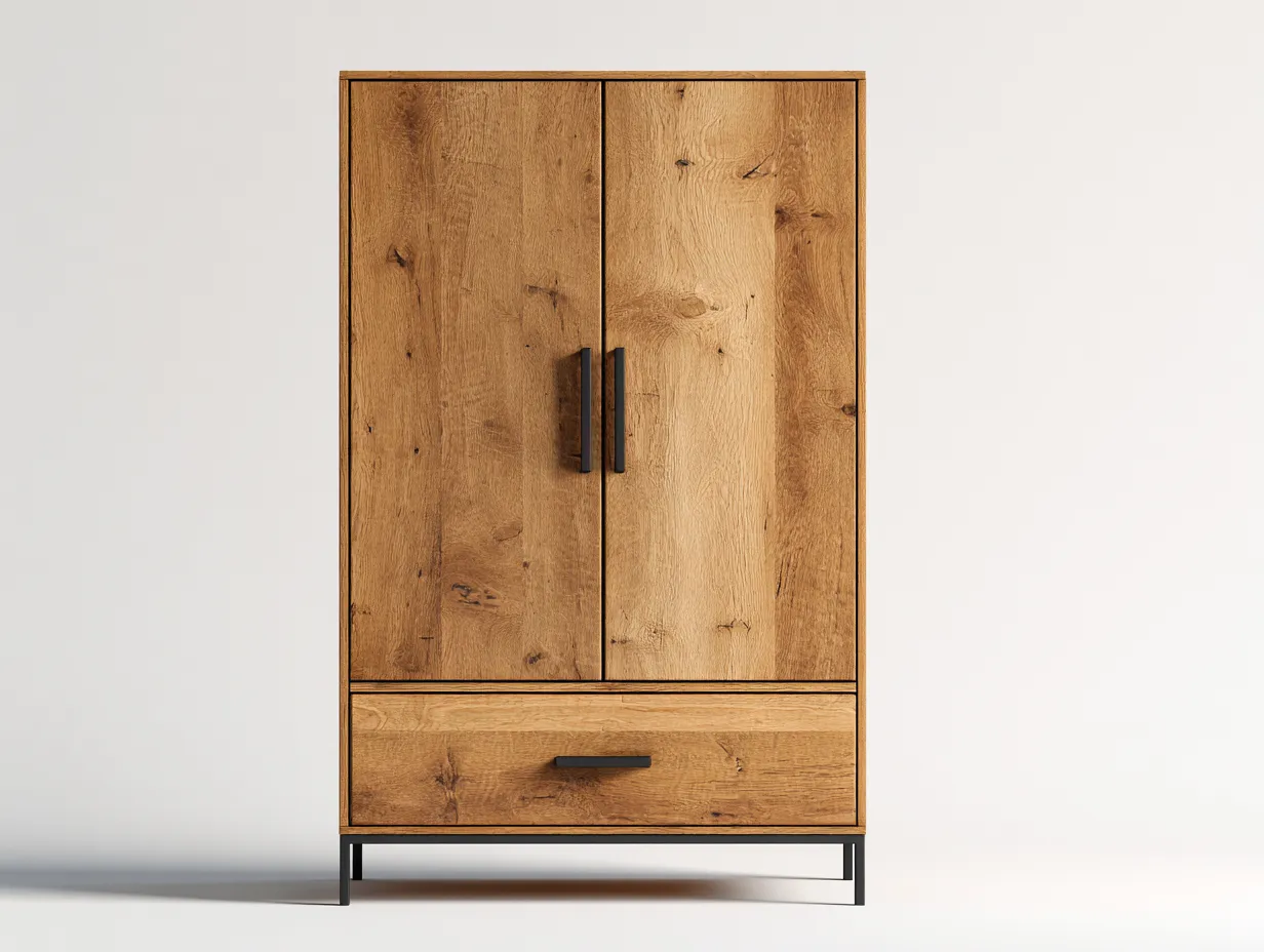 Armadio a 2 ante-legno-metallo-85x52x178 cm-rovere-stile moderno-Pinegetbase