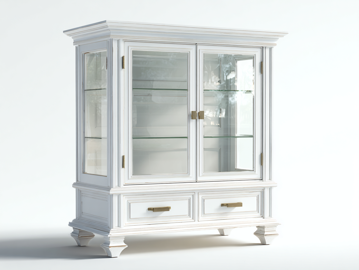 Vitrine bois finition blanche avec portes vitrées 100x45x190 cm - Blanc - Style classique-Bamboomyshop