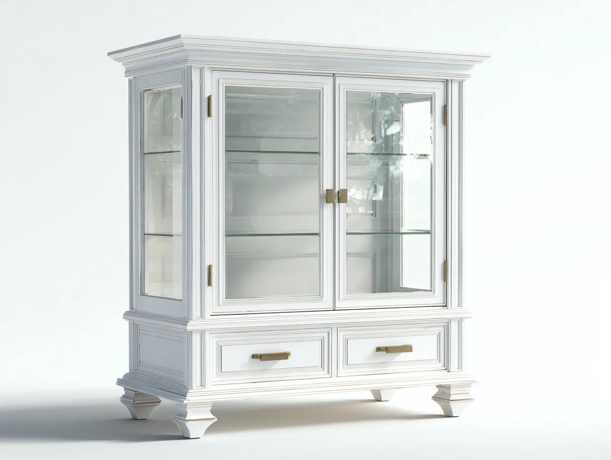 Vitrine bois finition blanche avec portes vitrées 100x45x190 cm - Blanc - Style classique-Bamboomyshop