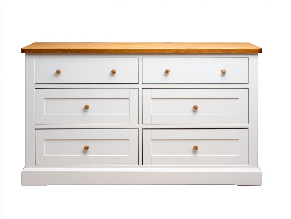 Commode en bois et MDF 120x45x85 cm - blanc et bois naturel - meuble de rangement intérieur au style classique-Bamboomyshop