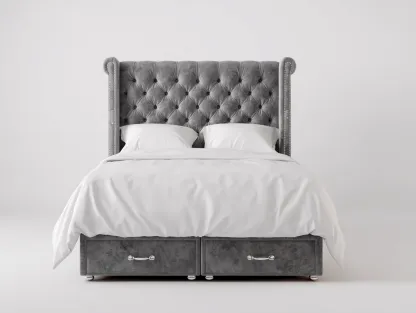 Lit double 210x160x125 cm - tissu capitonné gris - style classique-Bamboomyshop