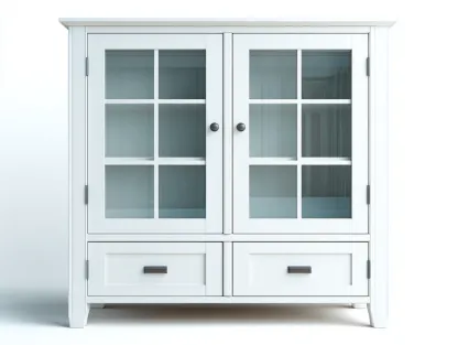 Vitrine en bois avec portes vitrées 120x45x190 cm - Blanc - Style classique élégant-Bamboomyshop