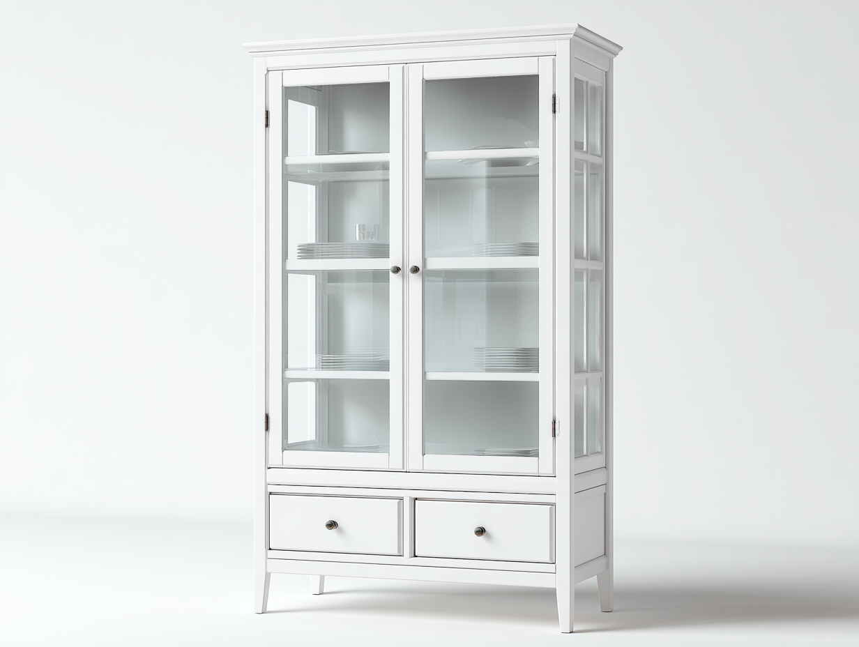 Vitrine en bois avec portes vitrées 80x40x180 cm - Blanc - Style classique lumineux-Bamboomyshop