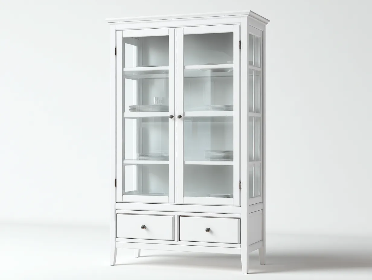 Vitrine en bois avec portes vitrées 80x40x180 cm - Blanc - Style classique lumineux-Bamboomyshop