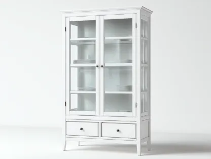 Vitrine en bois avec portes vitrées 80x40x180 cm - Blanc - Style classique lumineux-Bamboomyshop
