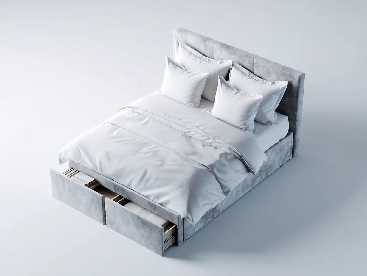 Lit double avec tiroirs de rangement 200x160x95 cm - tissu gris - design moderne-Bamboomyshop