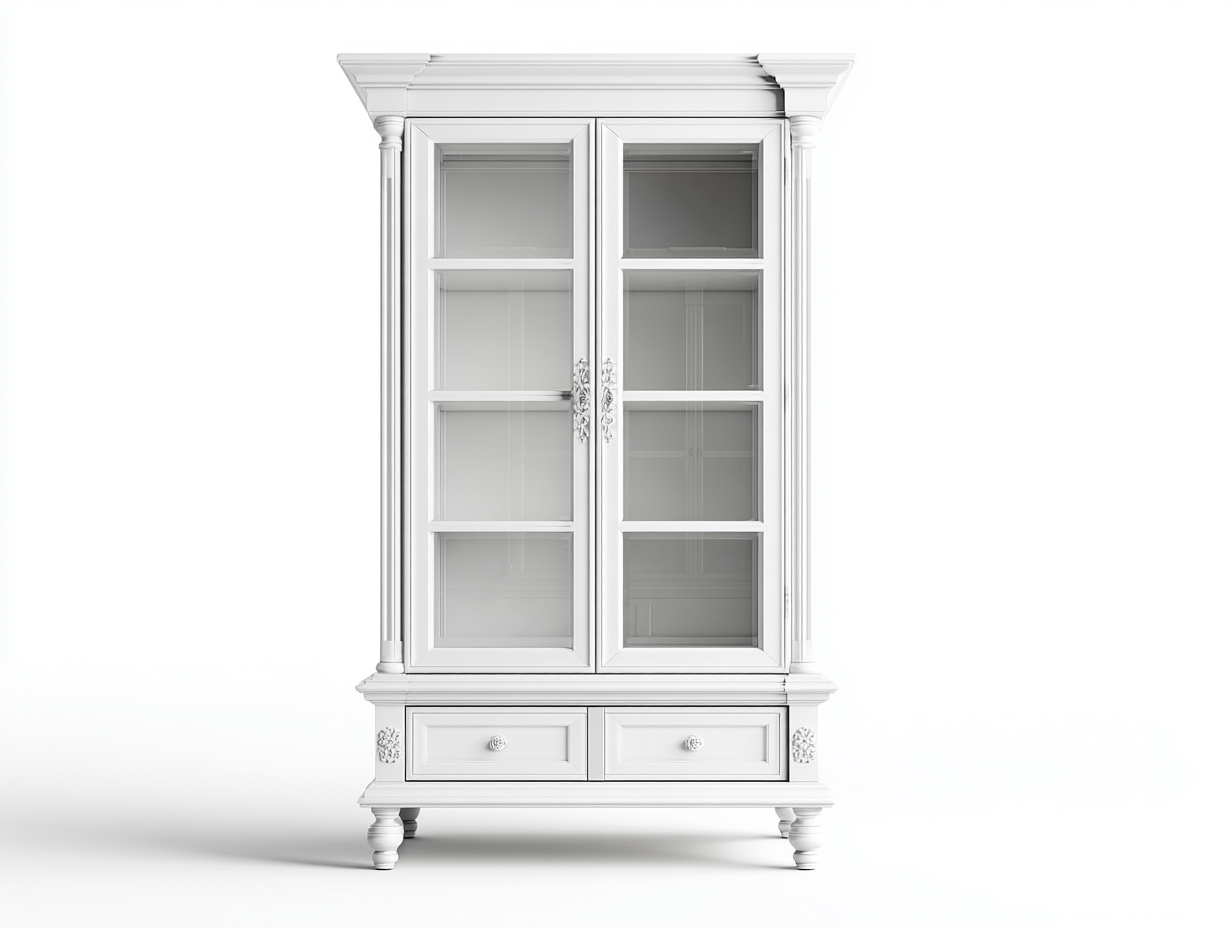 Vitrine 2 portes vitrées avec 2 tiroirs 90x45x190 cm - bois peint blanc - style classique-Bamboomyshop