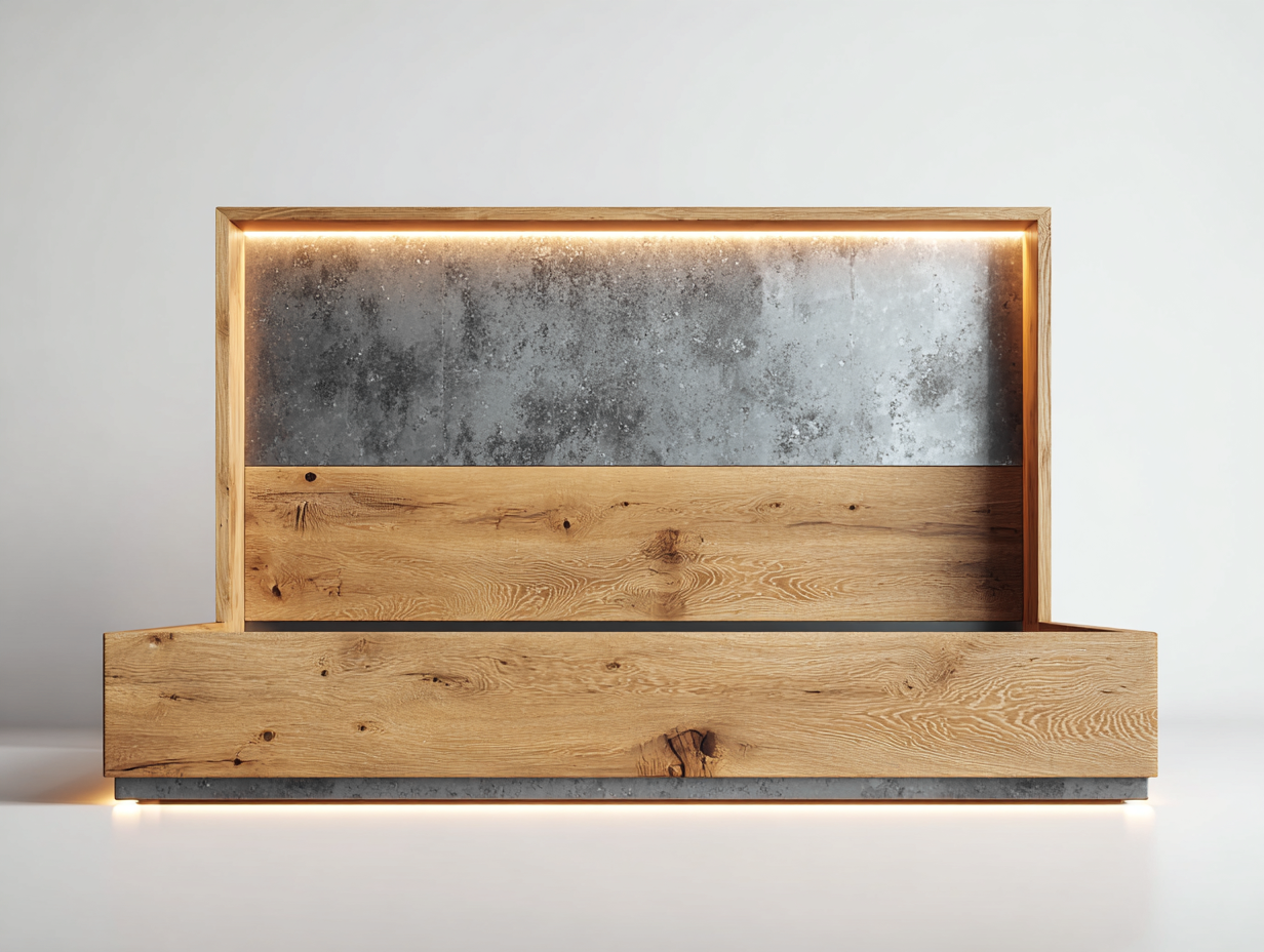 Lit double 200x160x110 cm - bois massif et métal - style industriel-Bamboomyshop