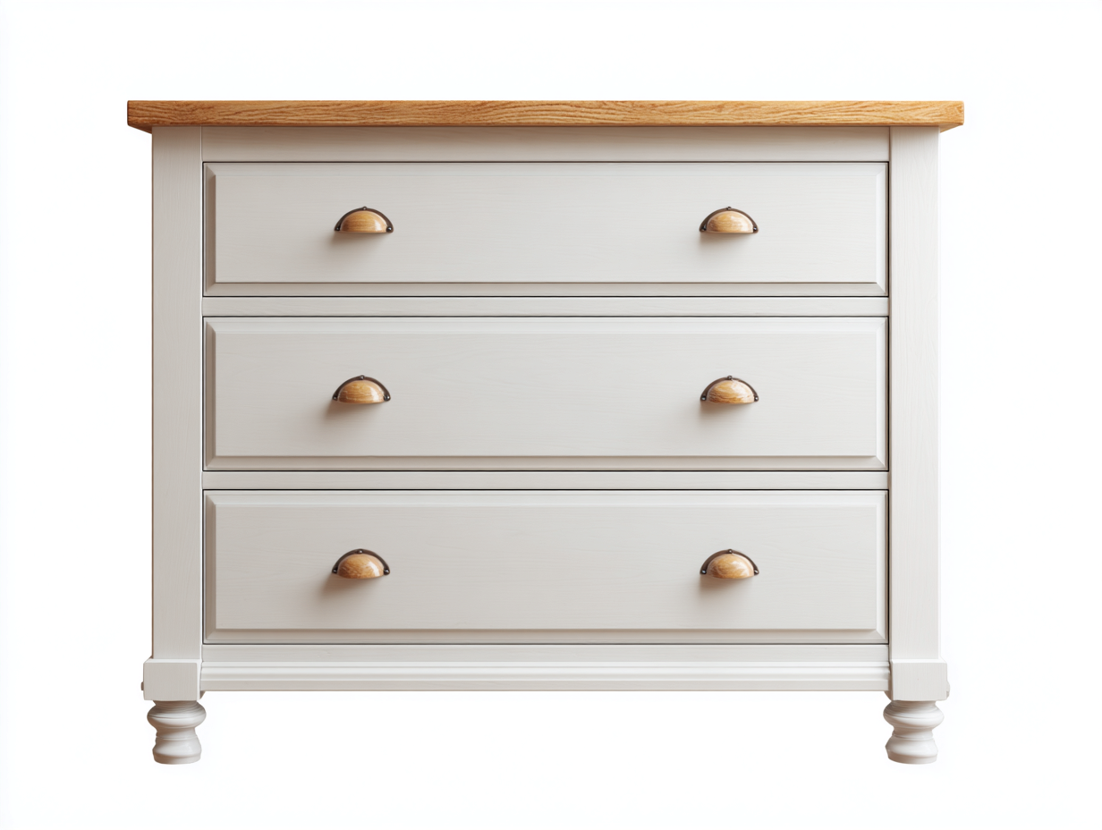 Commode bois finition blanche 85x42x90 cm - Blanc et bois naturel - Style classique-Bamboomyshop
