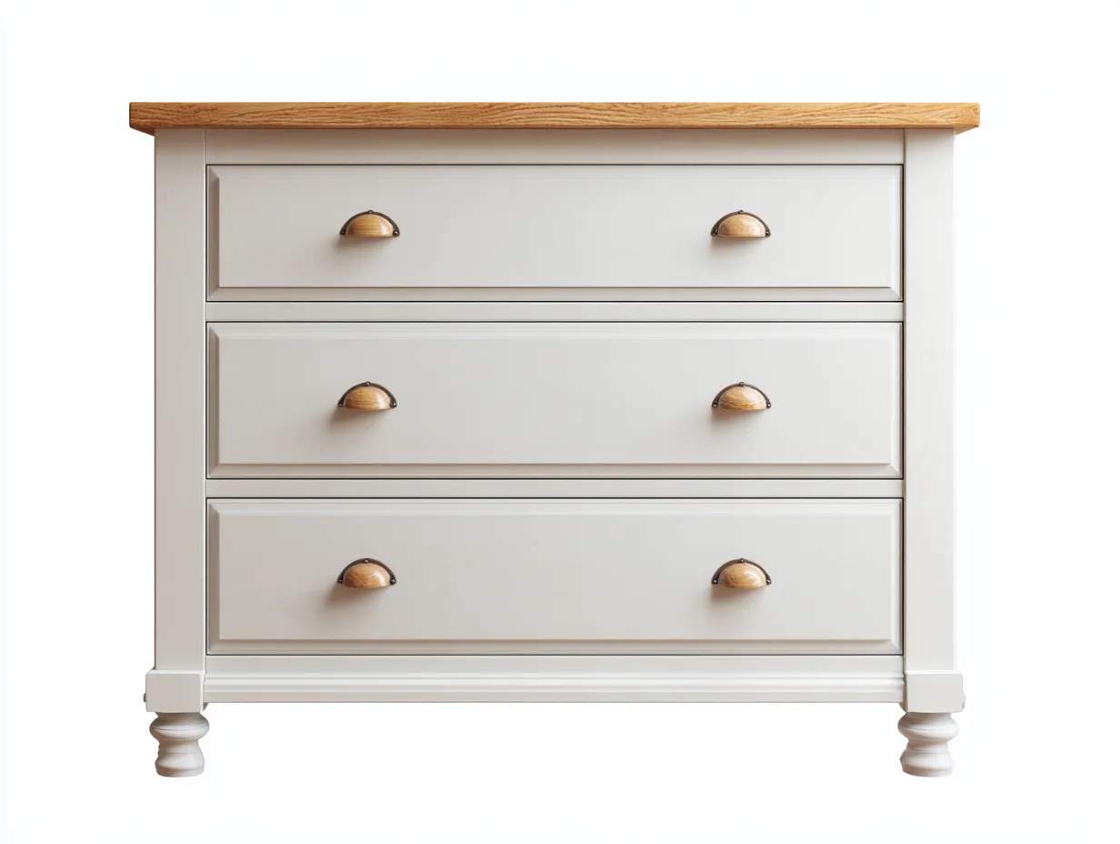 Commode bois finition blanche 85x42x90 cm - Blanc et bois naturel - Style classique-Bamboomyshop