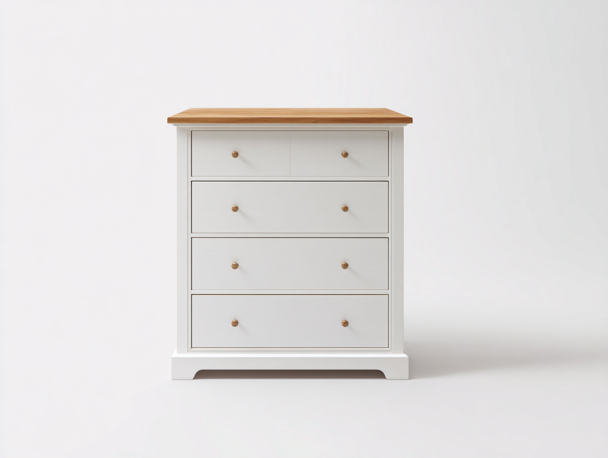 Commode bois finition blanche 80x40x100 cm - Blanc et bois naturel - Style classique-Bamboomyshop