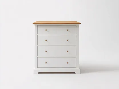 Commode bois finition blanche 80x40x100 cm - Blanc et bois naturel - Style classique-Bamboomyshop