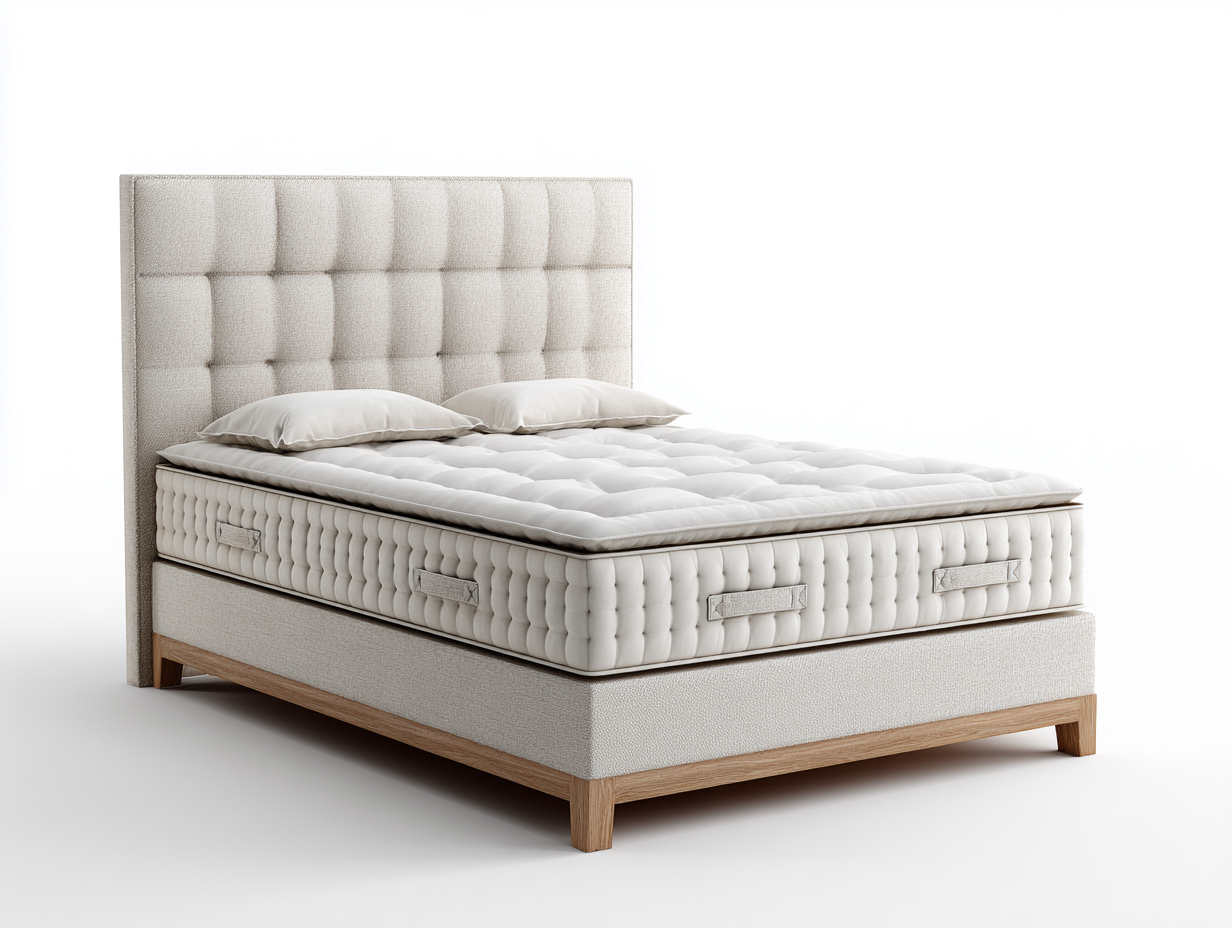 Lit double capitonné 200x160x105 cm - tissu beige - style contemporain-Bamboomyshop