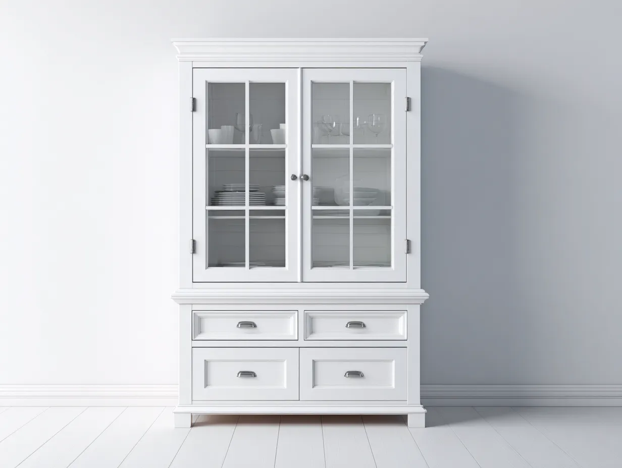 Vitrine blanche avec portes vitrées 120x45x200 cm - style classique-Bamboomyshop