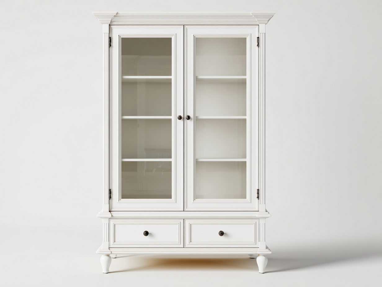 Vitrine blanche à portes vitrées 90x40x190 cm - style classique-Bamboomyshop