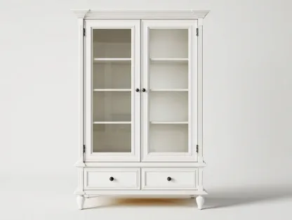 Vitrine blanche à portes vitrées 90x40x190 cm - style classique-Bamboomyshop