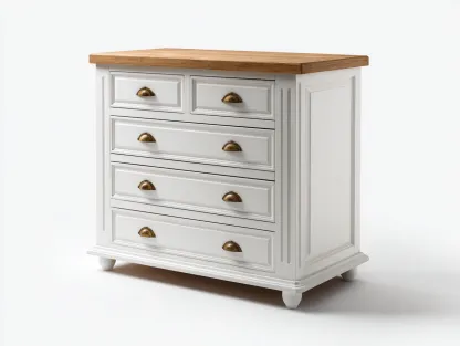Commode en bois avec tiroirs 90x45x85 cm - Blanc et bois naturel - Style classique raffiné-Bamboomyshop