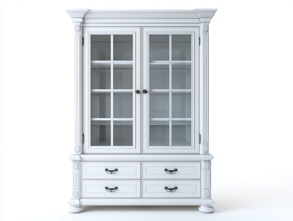 Vitrine bois 95x42x190 cm blanc style classique élégant-Bamboomyshop