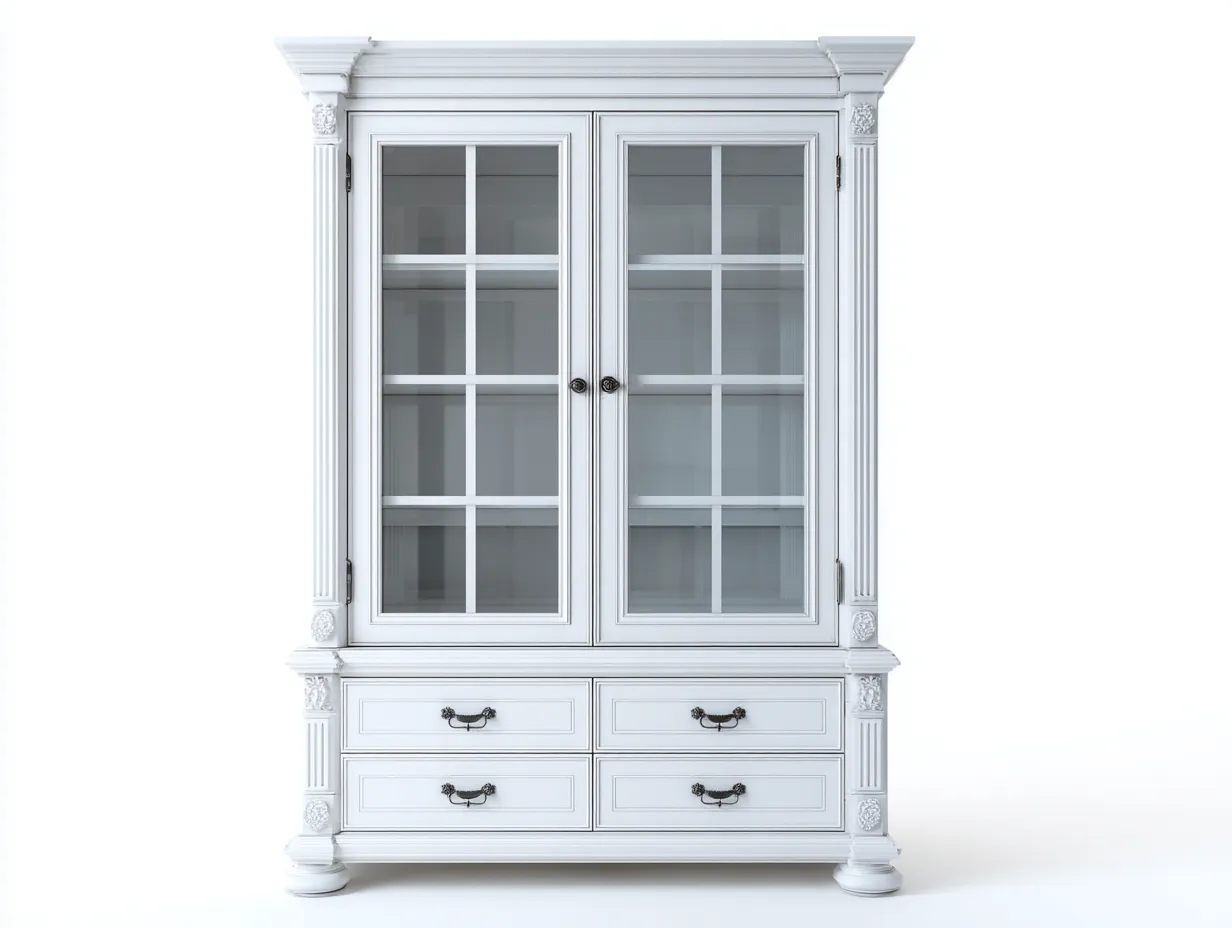Vitrine bois 95x42x190 cm blanc style classique élégant-Bamboomyshop