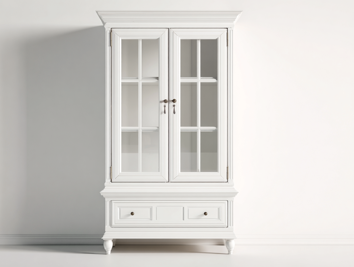 Vitrine 2 portes vitrées 95x45x190 cm - bois peint blanc - style classique-Bamboomyshop