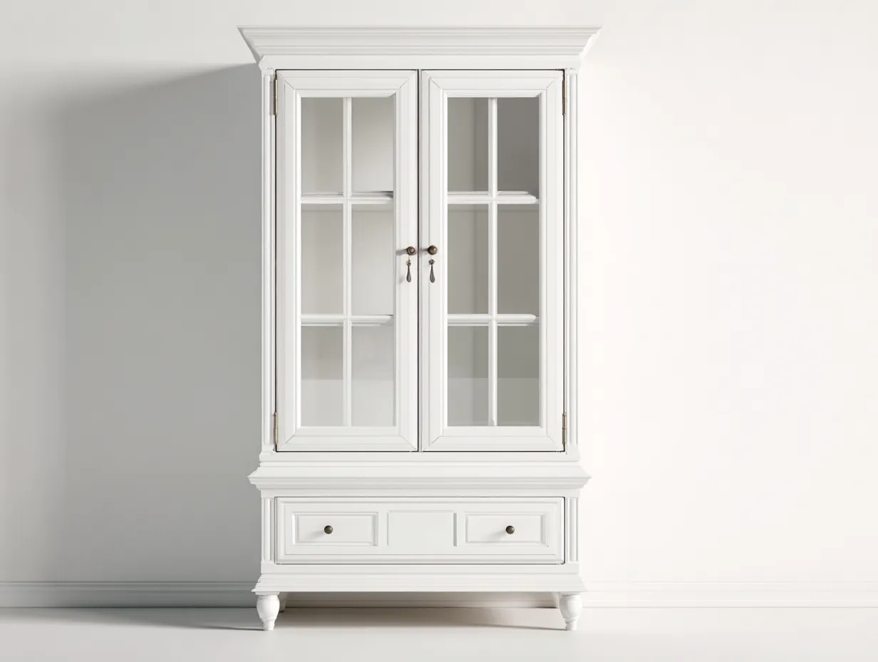 Vitrine 2 portes vitrées 95x45x190 cm - bois peint blanc - style classique-Bamboomyshop