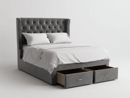 Lit double tissu capitonné avec rangement 200x160x120 cm - Gris - Style élégant-Bamboomyshop