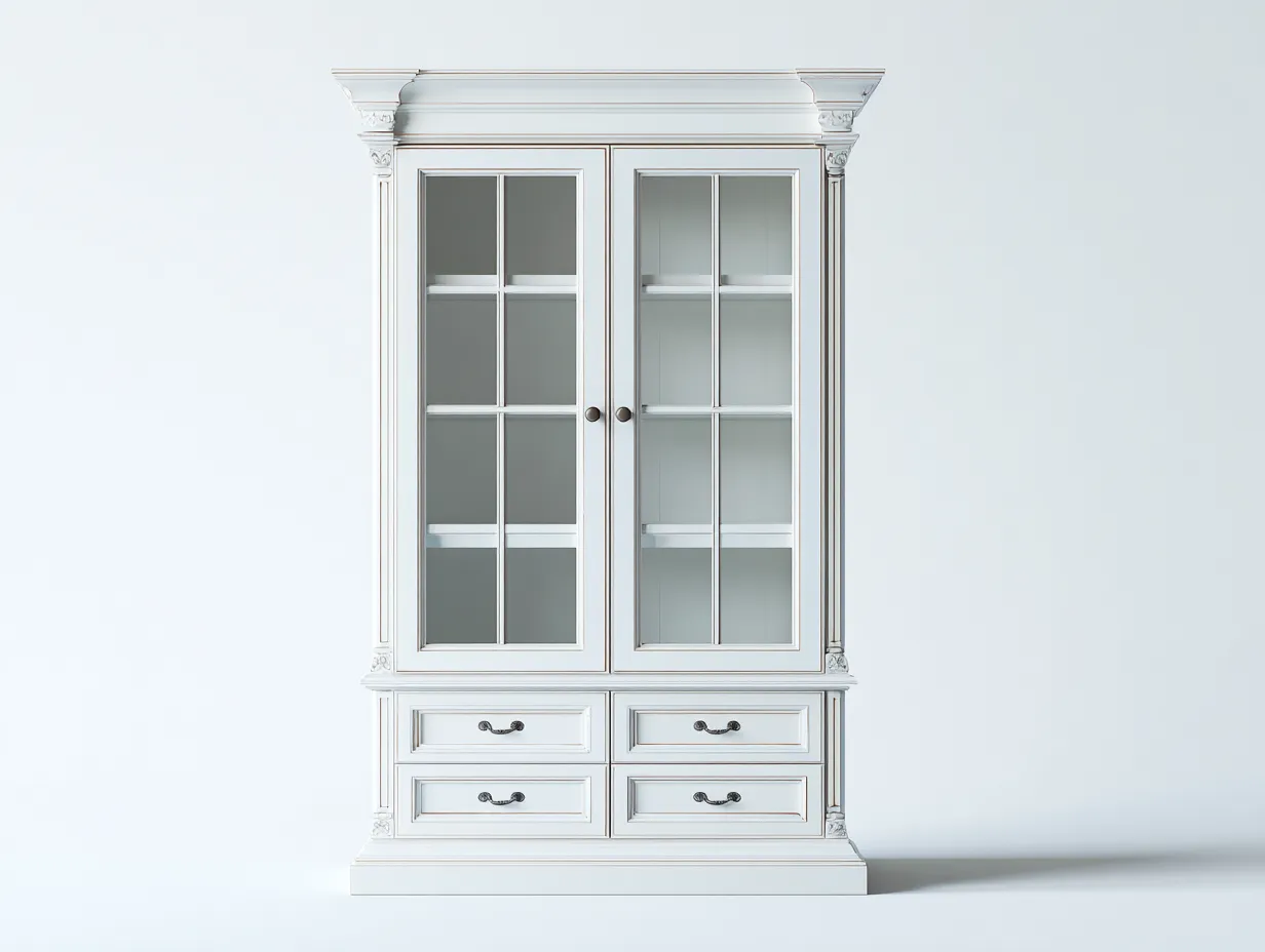 Vitrine bois finition blanche avec portes vitrées 90x45x200 cm - Blanc - Style classique-Bamboomyshop