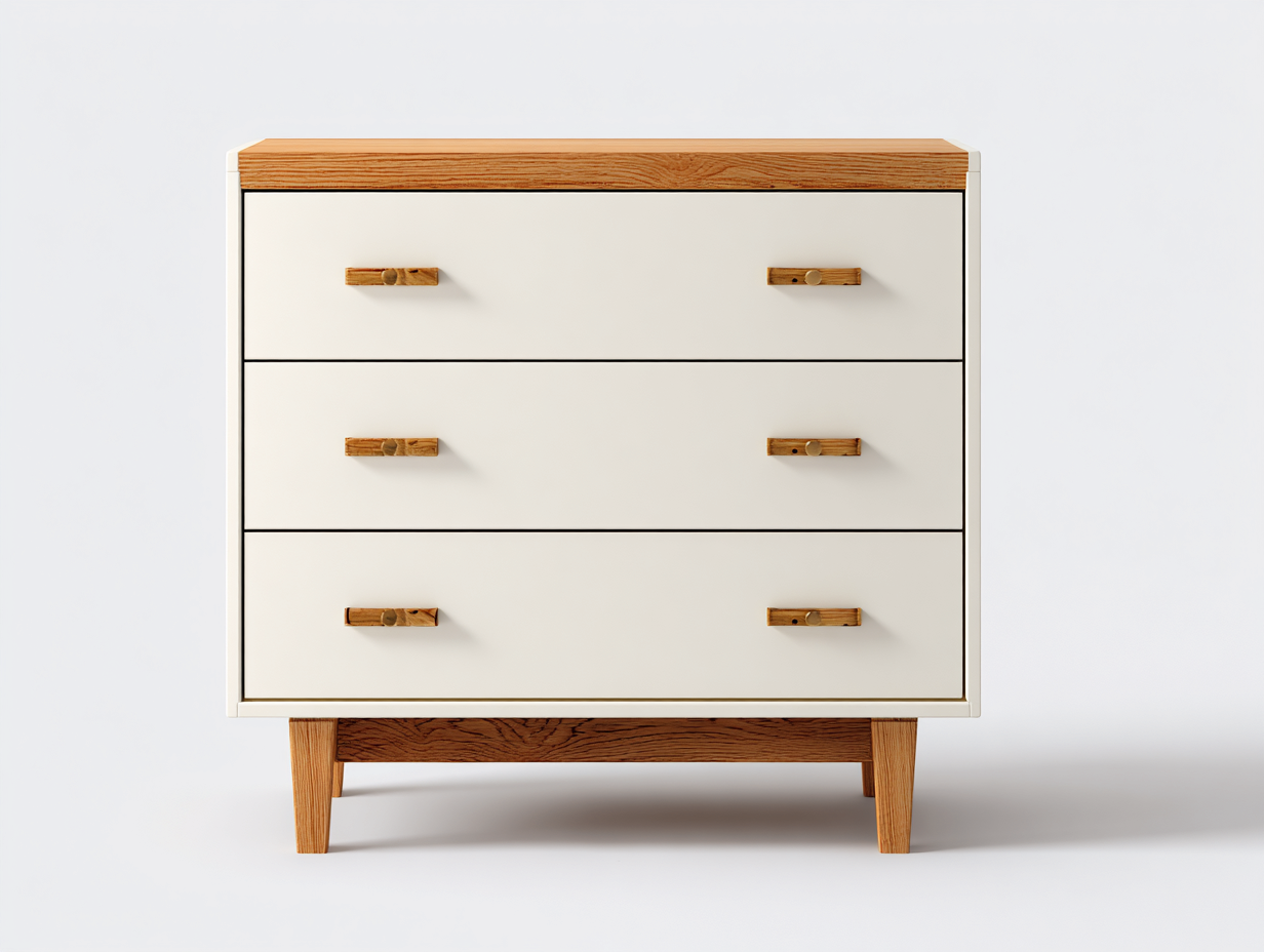 Commode en bois avec tiroirs 80x40x75 cm - Blanc et bois naturel - Style scandinave épuré-Bamboomyshop