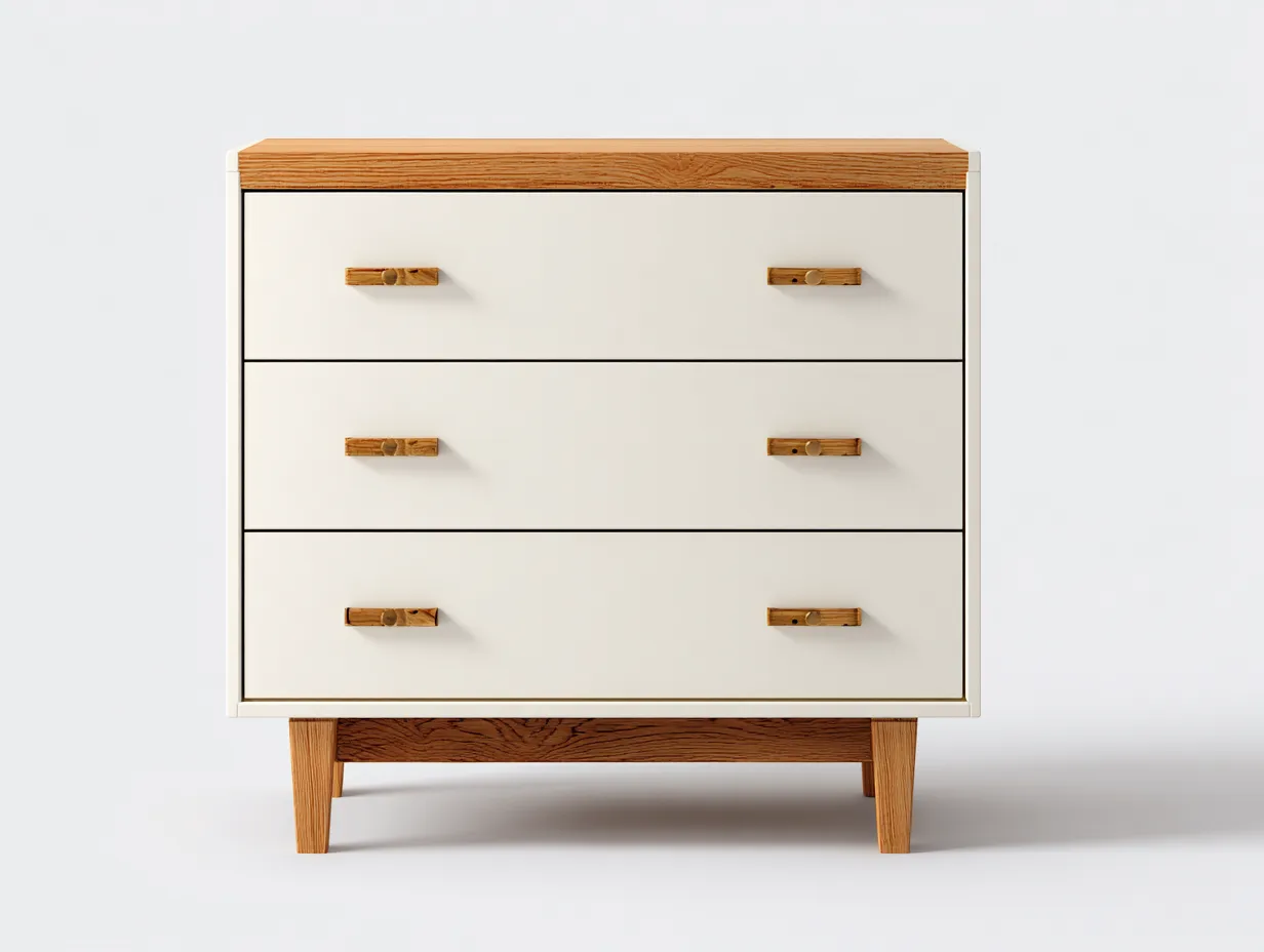 Commode en bois avec tiroirs 80x40x75 cm - Blanc et bois naturel - Style scandinave épuré-Bamboomyshop