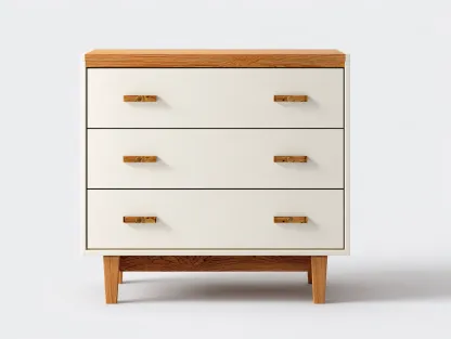 Commode en bois avec tiroirs 80x40x75 cm - Blanc et bois naturel - Style scandinave épuré-Bamboomyshop