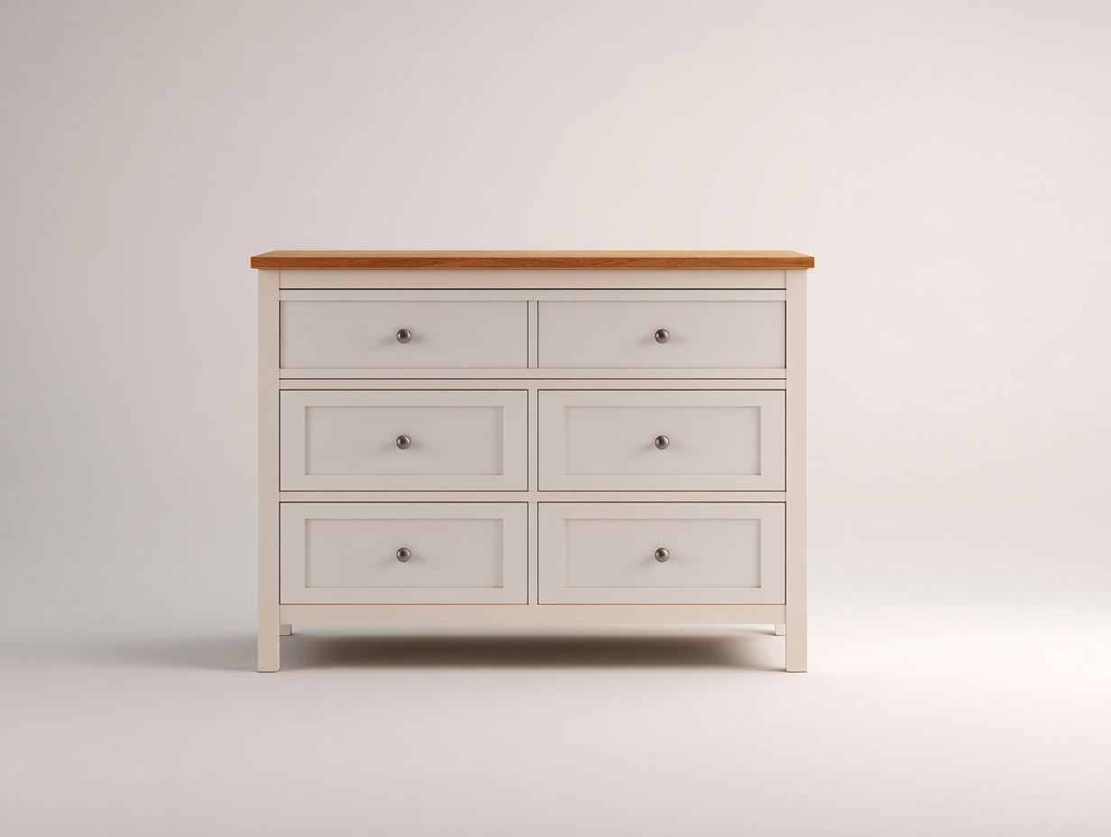 Commode 120x45x90 cm - bois peint beige avec plateau bois naturel - style classique-Bamboomyshop