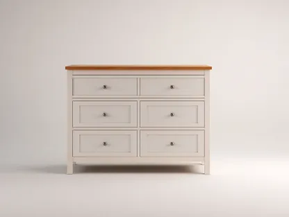 Commode 120x45x90 cm - bois peint beige avec plateau bois naturel - style classique-Bamboomyshop