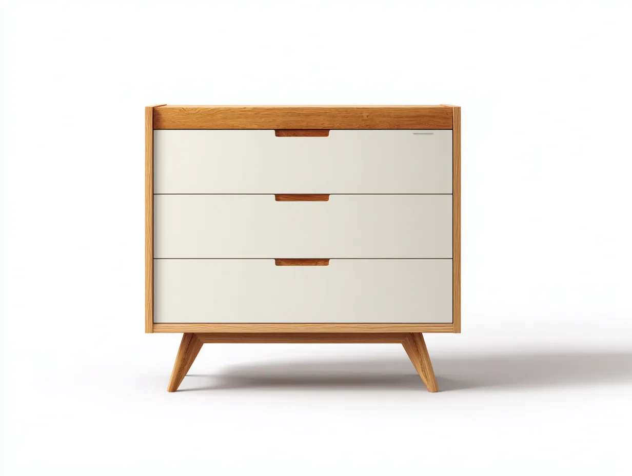 Commode 90x45x85 cm - bois naturel et blanc - style scandinave-Bamboomyshop