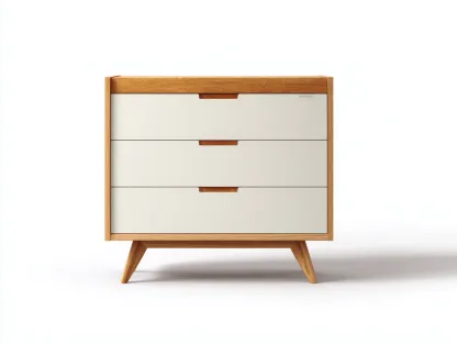 Commode 90x45x85 cm - bois naturel et blanc - style scandinave-Bamboomyshop