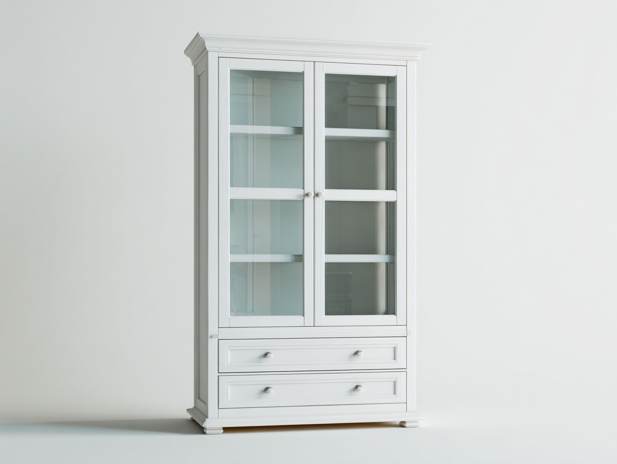 Vitrine bois 90x40x180 cm blanc style classique-Bamboomyshop