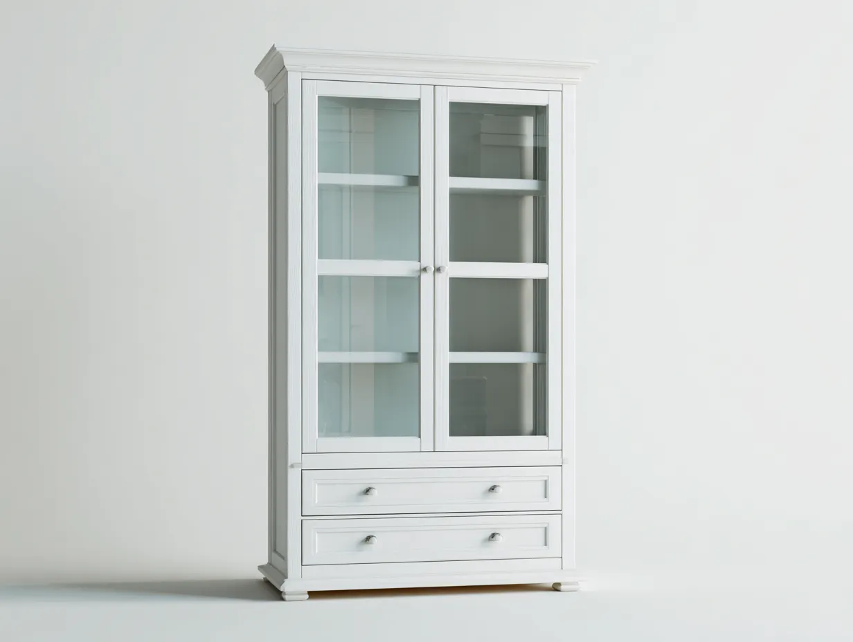 Vitrine bois 90x40x180 cm blanc style classique-Bamboomyshop
