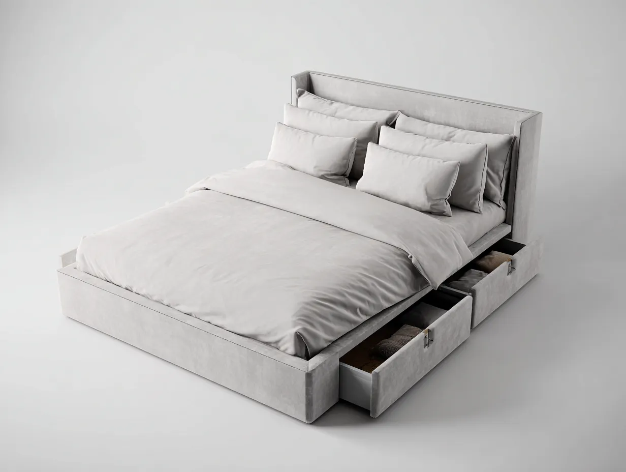 Lit double en tissu 200x160x95 cm - gris clair - lit rembourré avec rangement intégré-Bamboomyshop