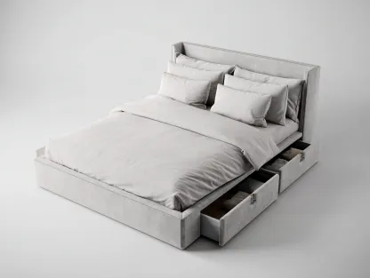 Lit double en tissu 200x160x95 cm - gris clair - lit rembourré avec rangement intégré-Bamboomyshop