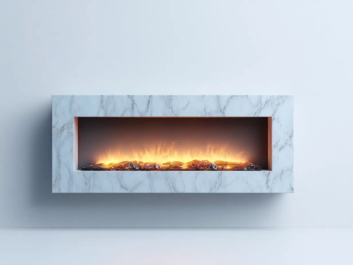 Camino - Marmo-Vetro - 180x45x60 cm - Bianco-Trasparente - Stile moderno-Luxeuppad