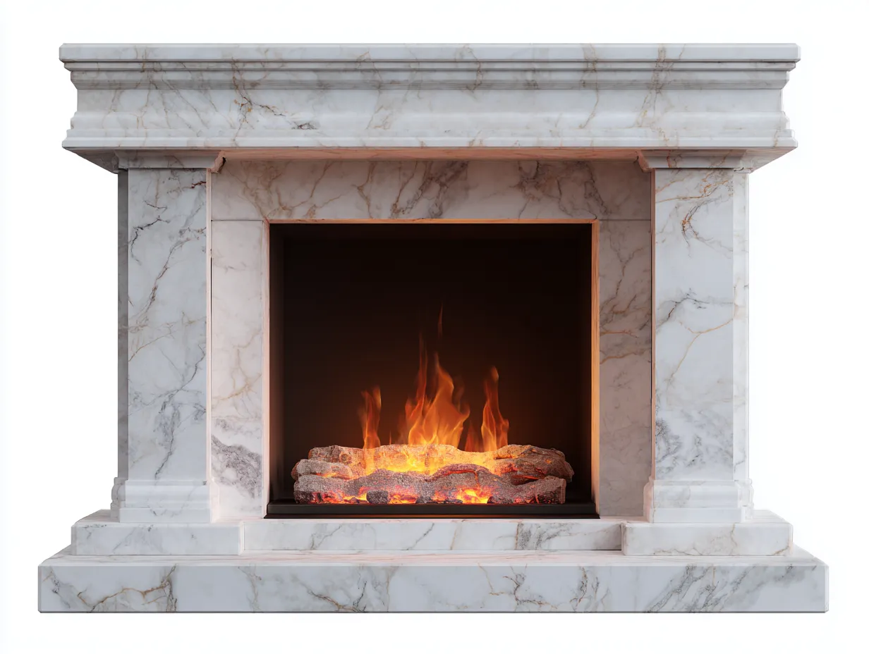 Camino - Marmo - 150x40x120 cm - Bianco - Stile classico-Luxeuppad