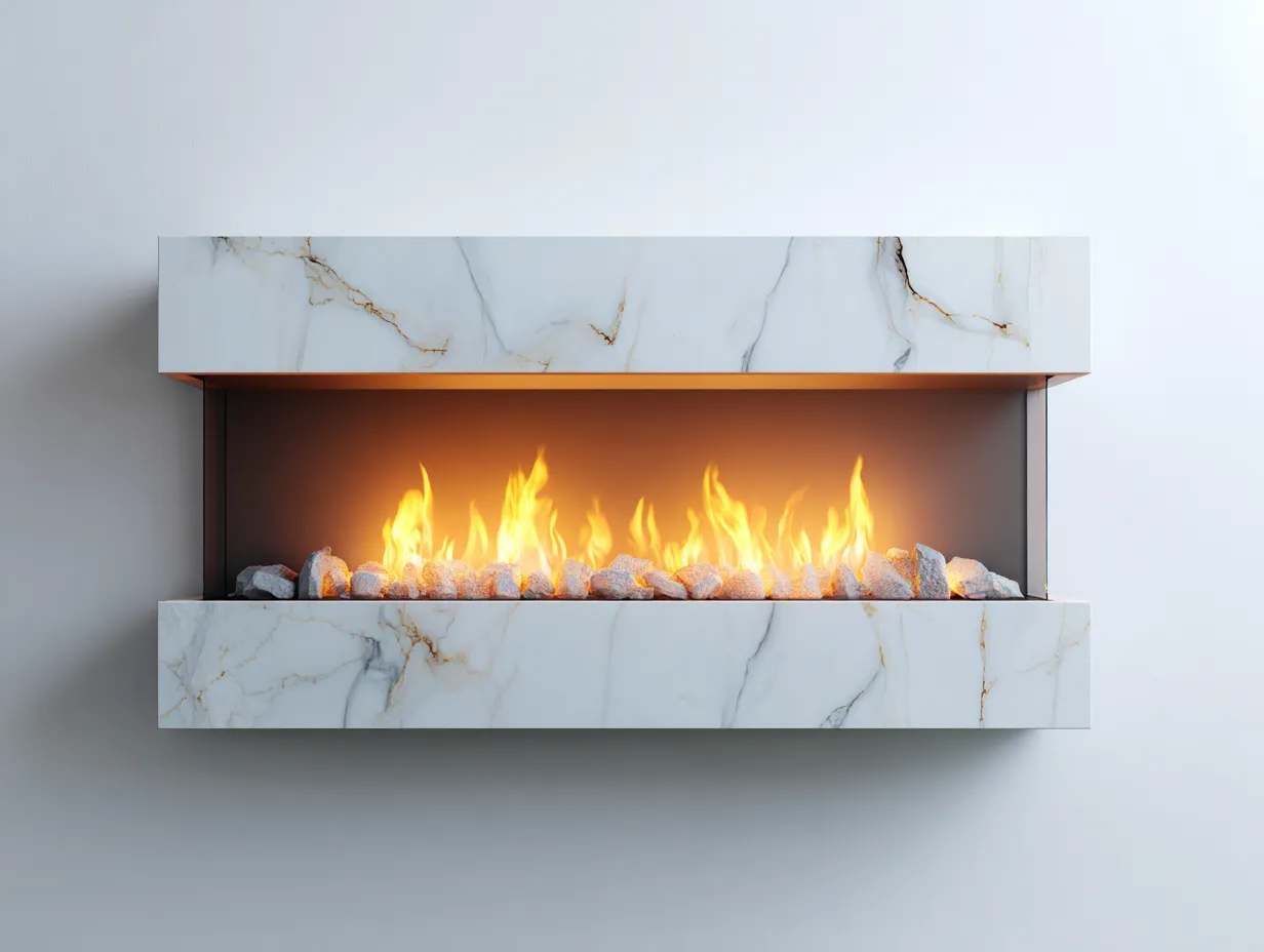 Camino - Marmo-Vetro - 160x40x55 cm - Bianco-Trasparente - Stile moderno-Luxeuppad